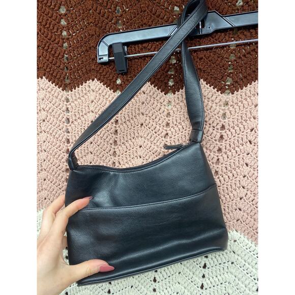 Vintage Croft and Barrow Mini Shoulder Black Leather Slouchy Y2K 90s Purse - Picture 4 of 6